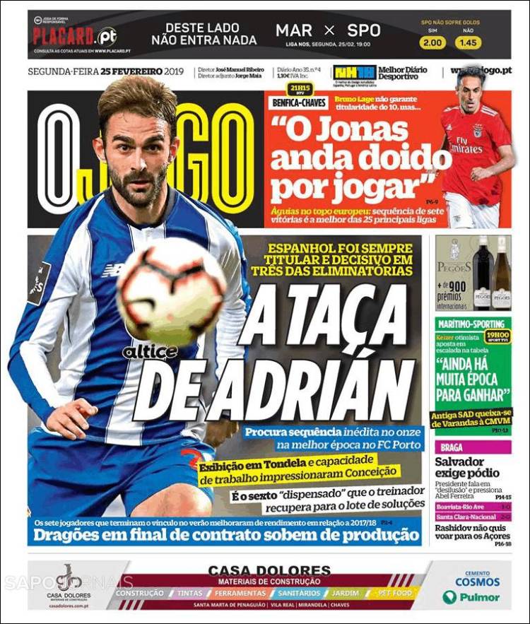 Portada de O Jogo (Portugal)