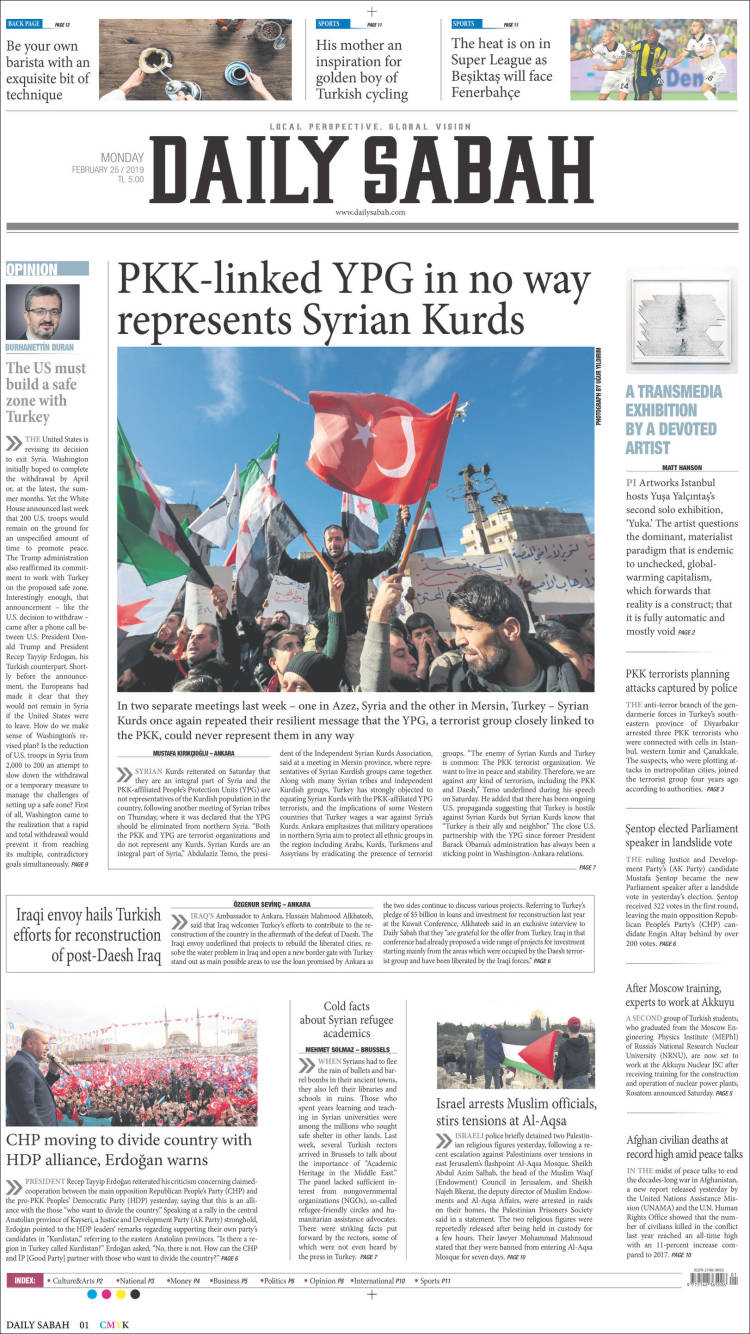 Portada de Daily Sabah (Turqu&iacute;a)
