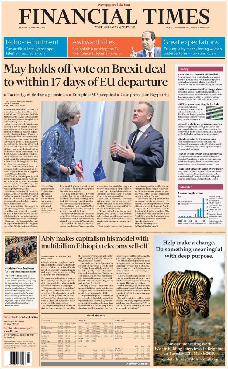 Portada de Financial Times (Reino Unido)