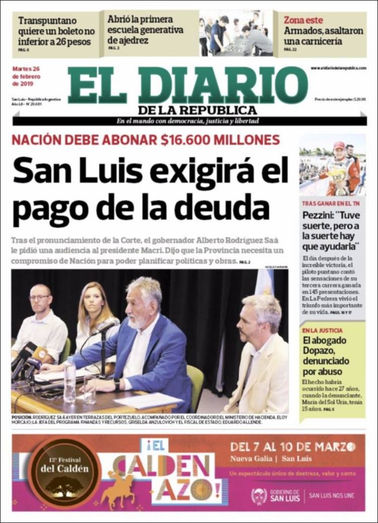 Portada de Diario de la República (Argentina)
