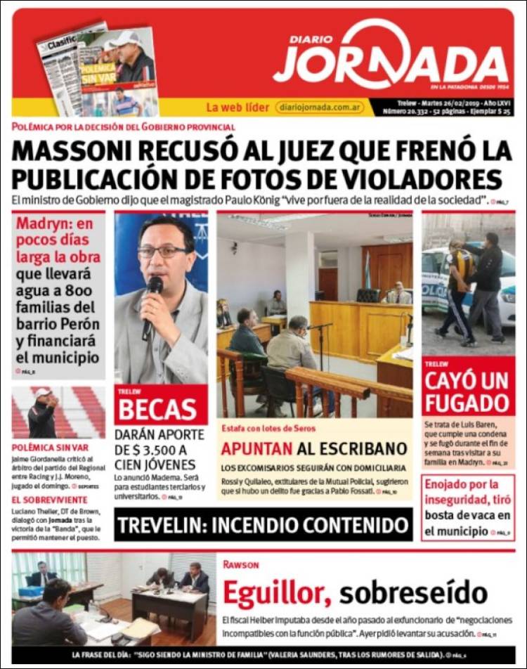 Portada de Diario Jornada en la Patagonia (Argentina)