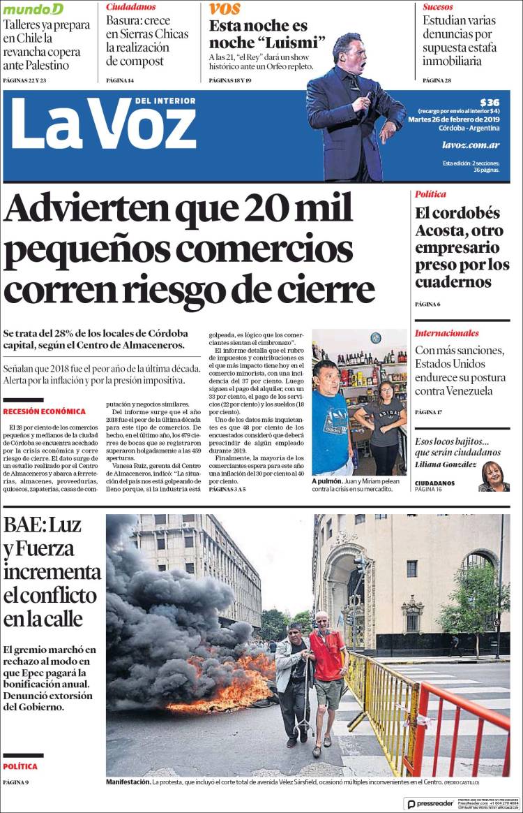 Portada de La Voz del Interior (Argentina)