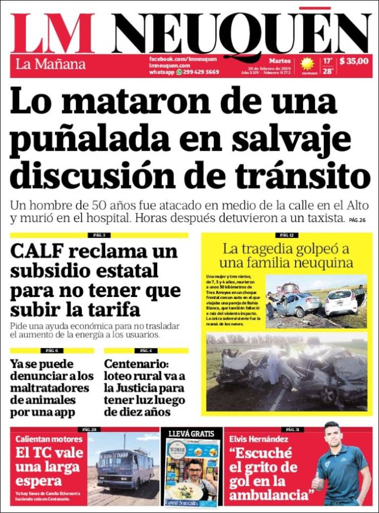 Portada de La Mañanade Neuquén (Argentina)