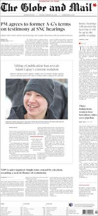 Portada de The Globe and Mail (Canada)