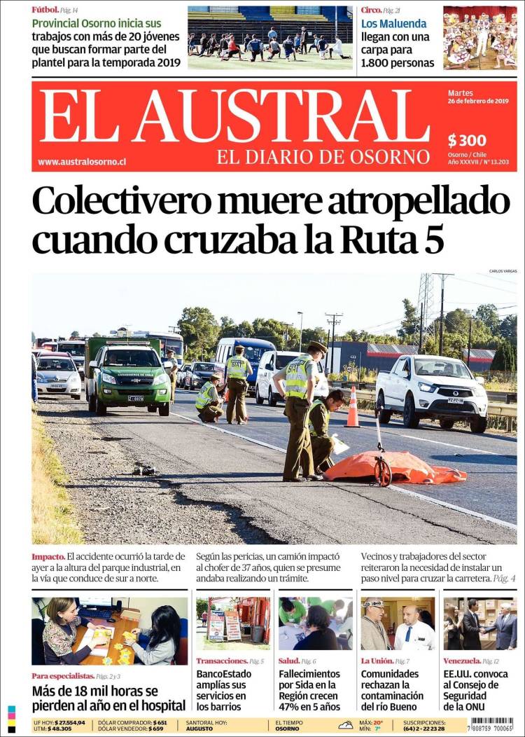 Portada de El Austral de Osorno (Chile)