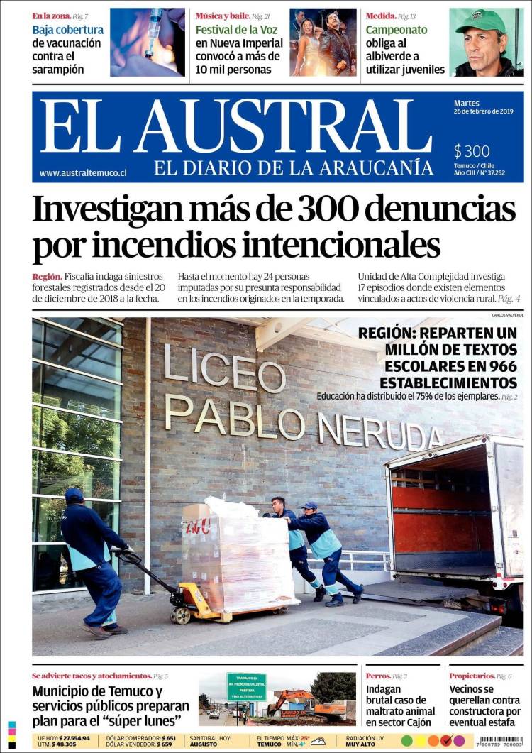 Portada de El Austral de Temuco (Chile)