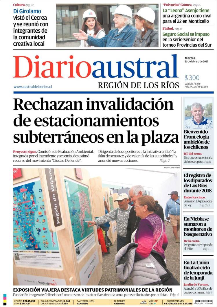 Portada de El Diario Austral de Valdivia (Chile)