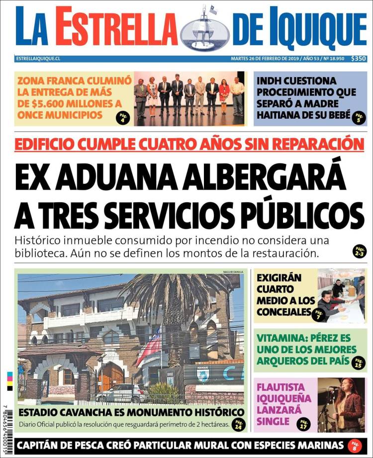 Portada de La Estrella de Iquique (Chile)