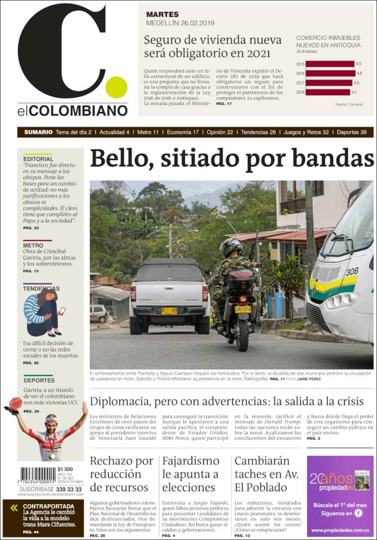 Portada de El Colombiano (Colombia)