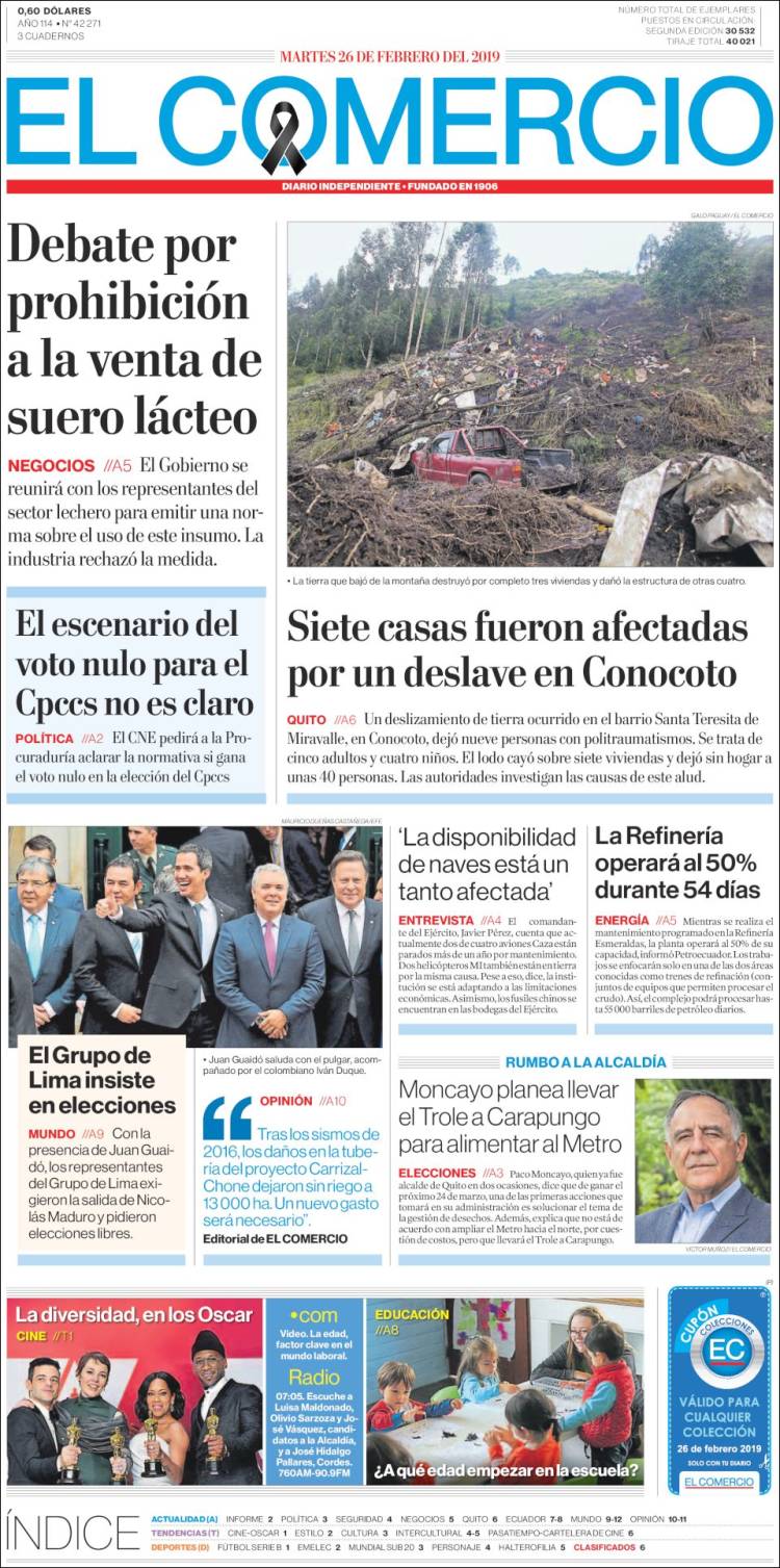 Portada de El Comercio (Ecuador)