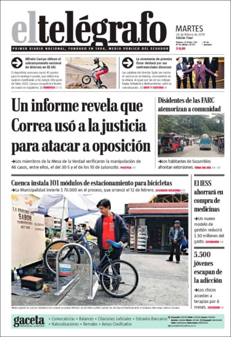 Portada de El Telégrafo (Ecuador)