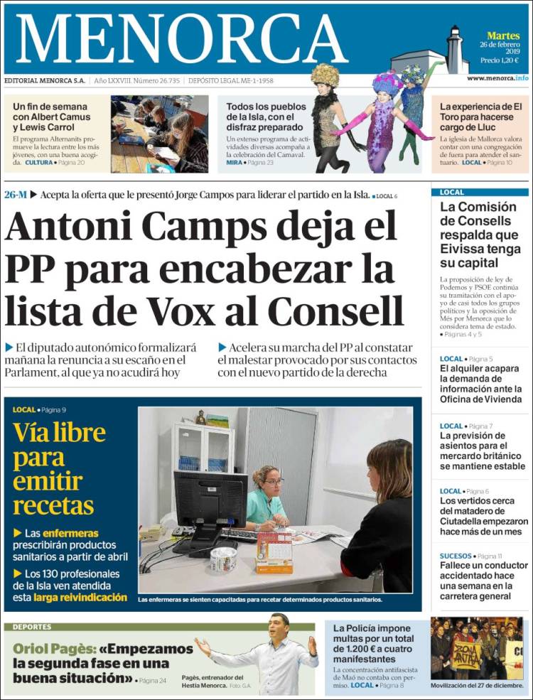 Portada de Menorca - Diario Insular (Spain)