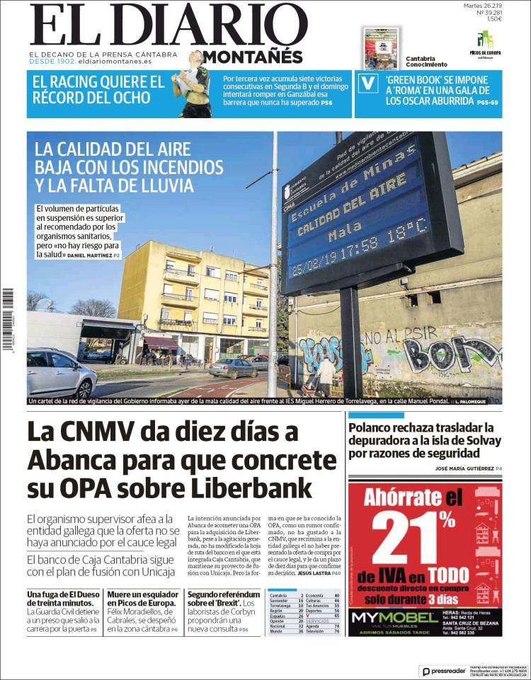 Portada de El Diario Montañés (Spain)