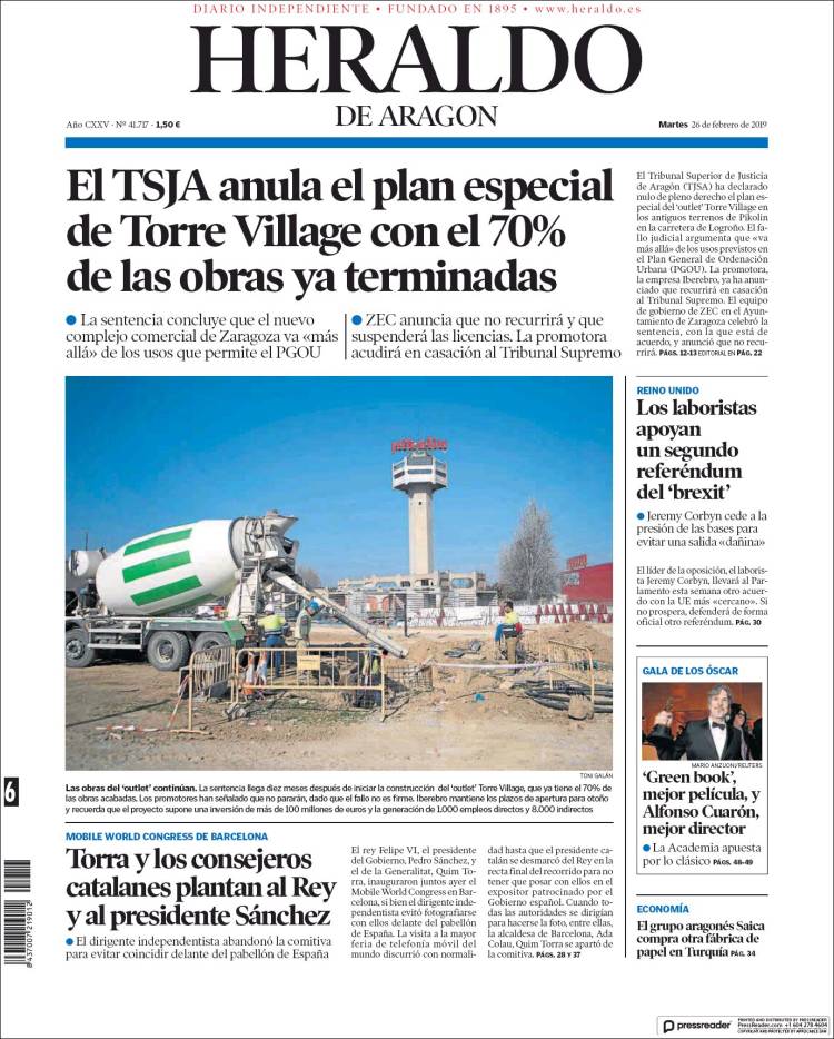 Portada de Heraldo de Aragón (Spain)