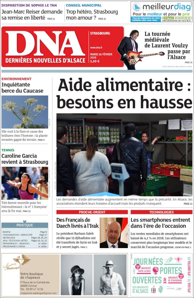 Portada de Les Dernières Nouvelles d'Alsace (Francia)