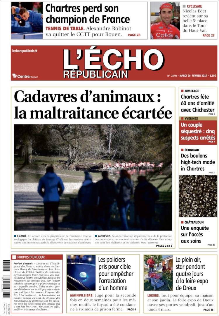 Portada de L'Echo Républicain (Francia)