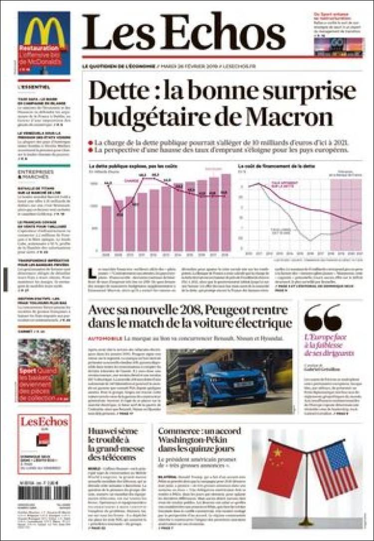 Portada de Les Echos (Francia)