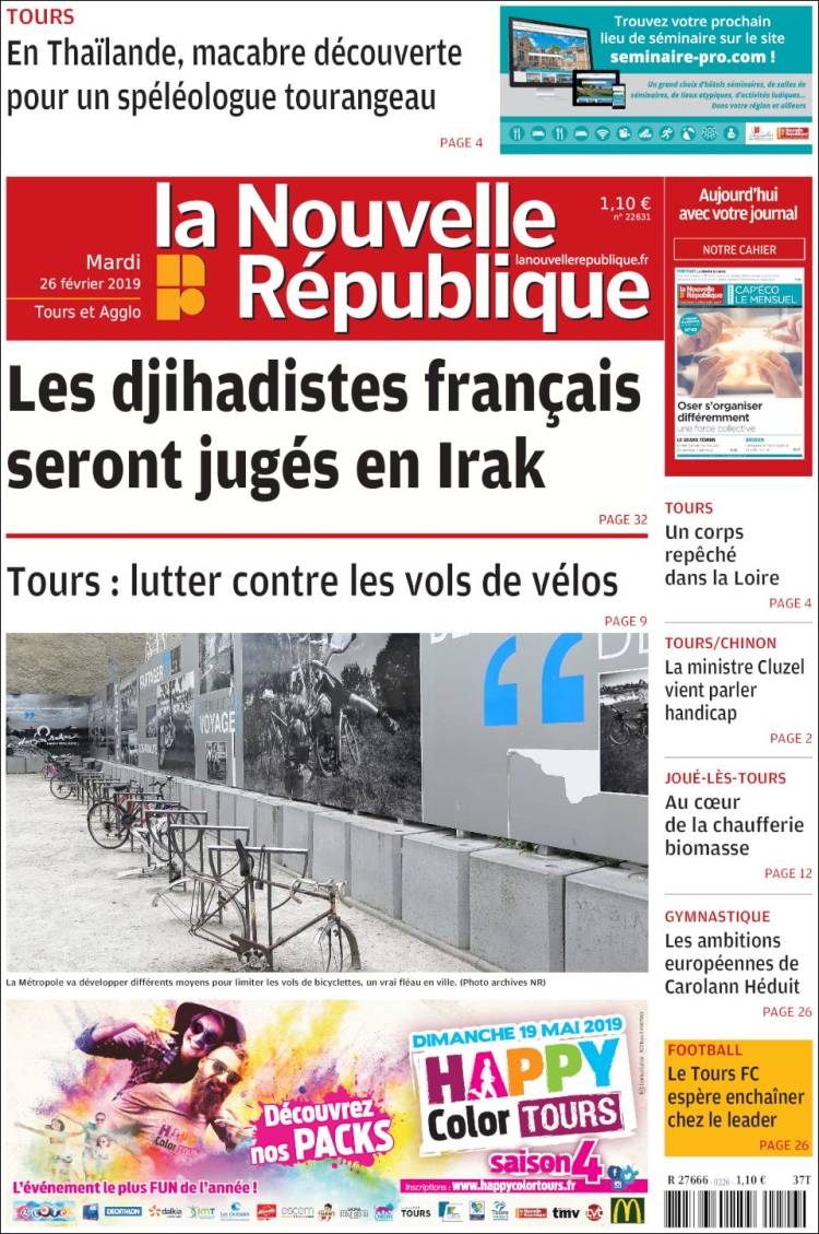 Portada de La Nouvelle Republique (Francia)