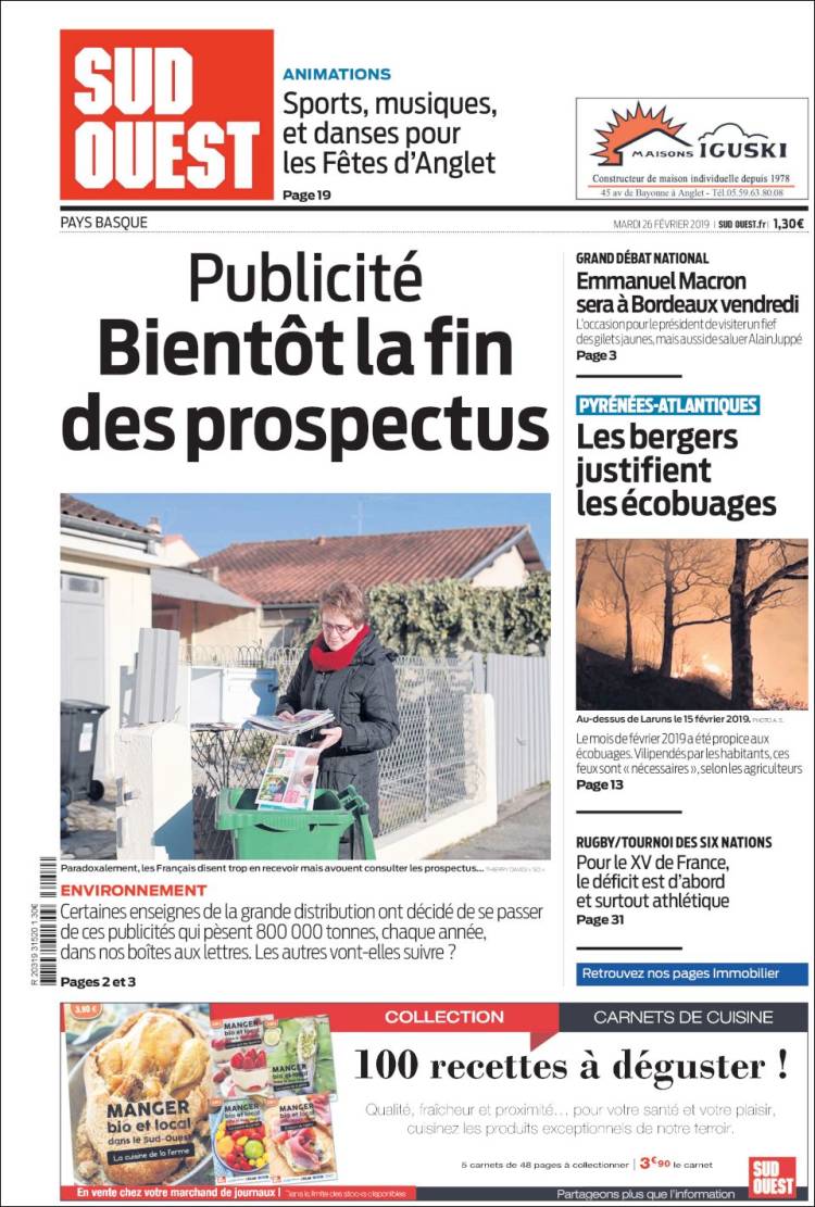 Portada de Sud Ouest (Francia)