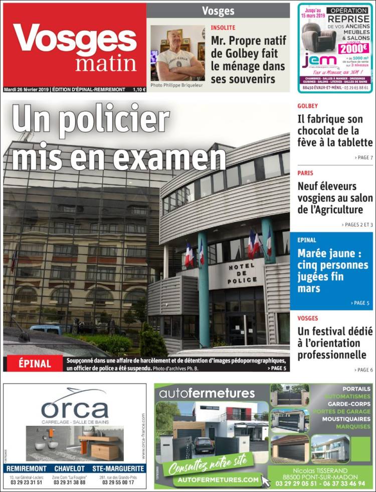 Portada de Vosges Matin (Francia)