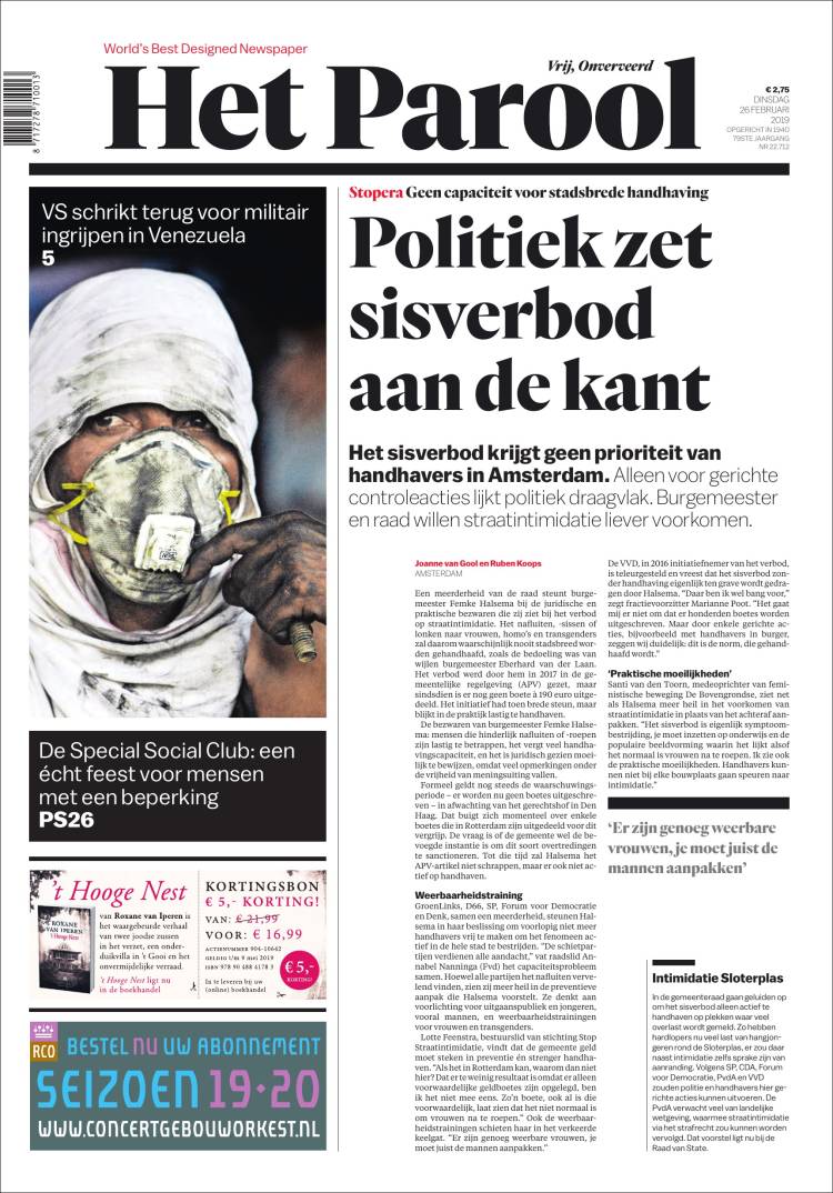 Portada de Het Parool (Pa&iacute;ses Bajos)