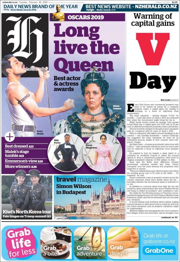 Portada de The New Zealand Herald (Nueva Zelanda)