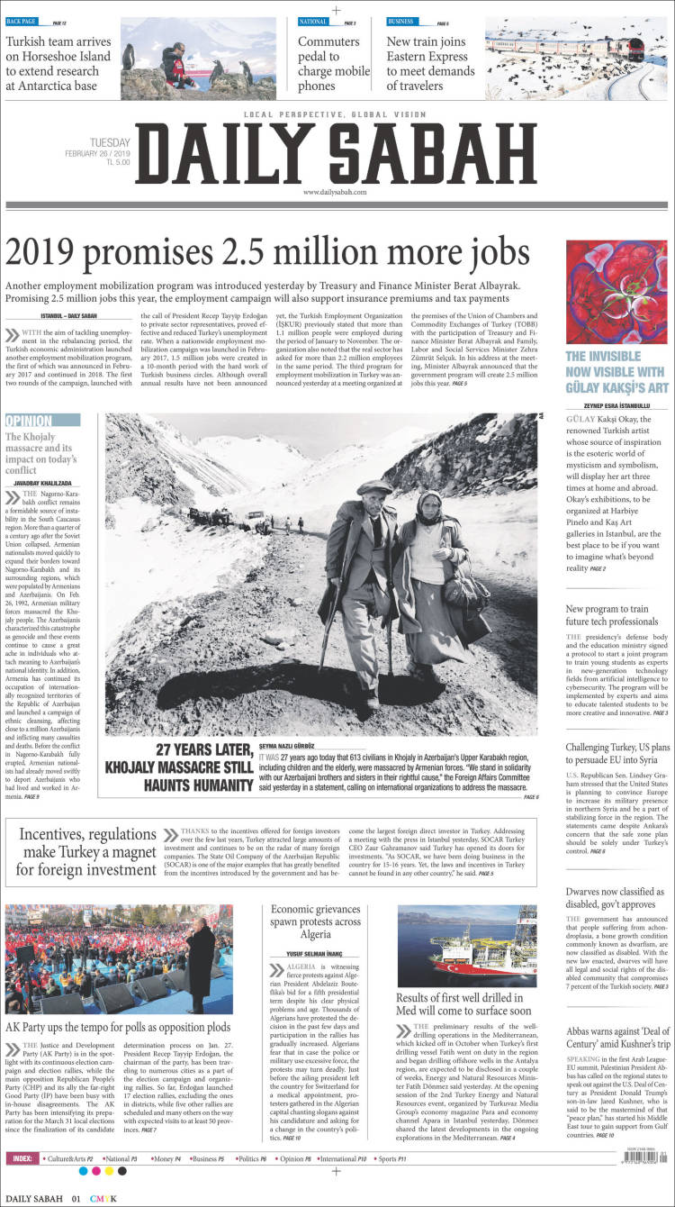 Portada de Daily Sabah (Turqu&iacute;a)