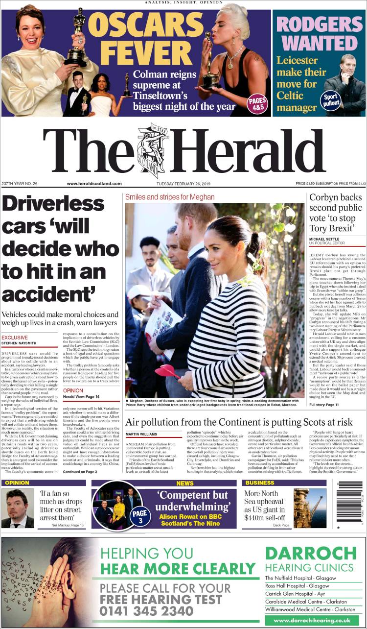 Portada de The Herald (Reino Unido)