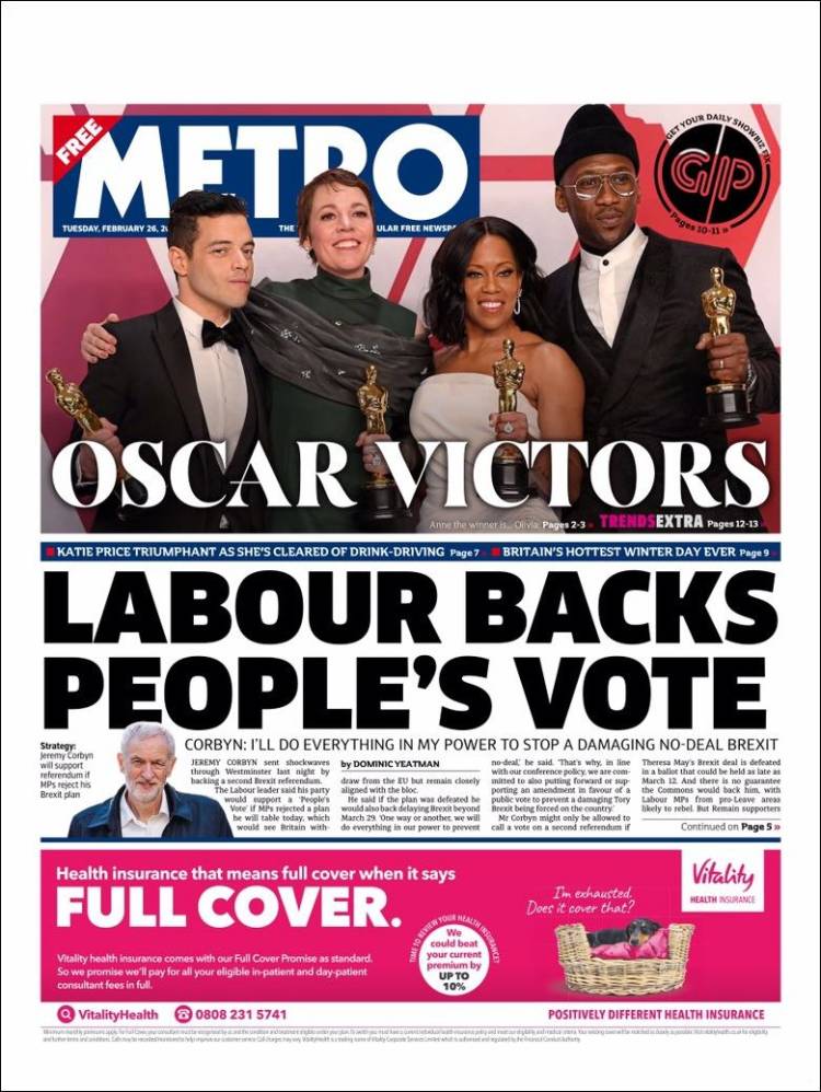 Portada de Metro (Reino Unido)