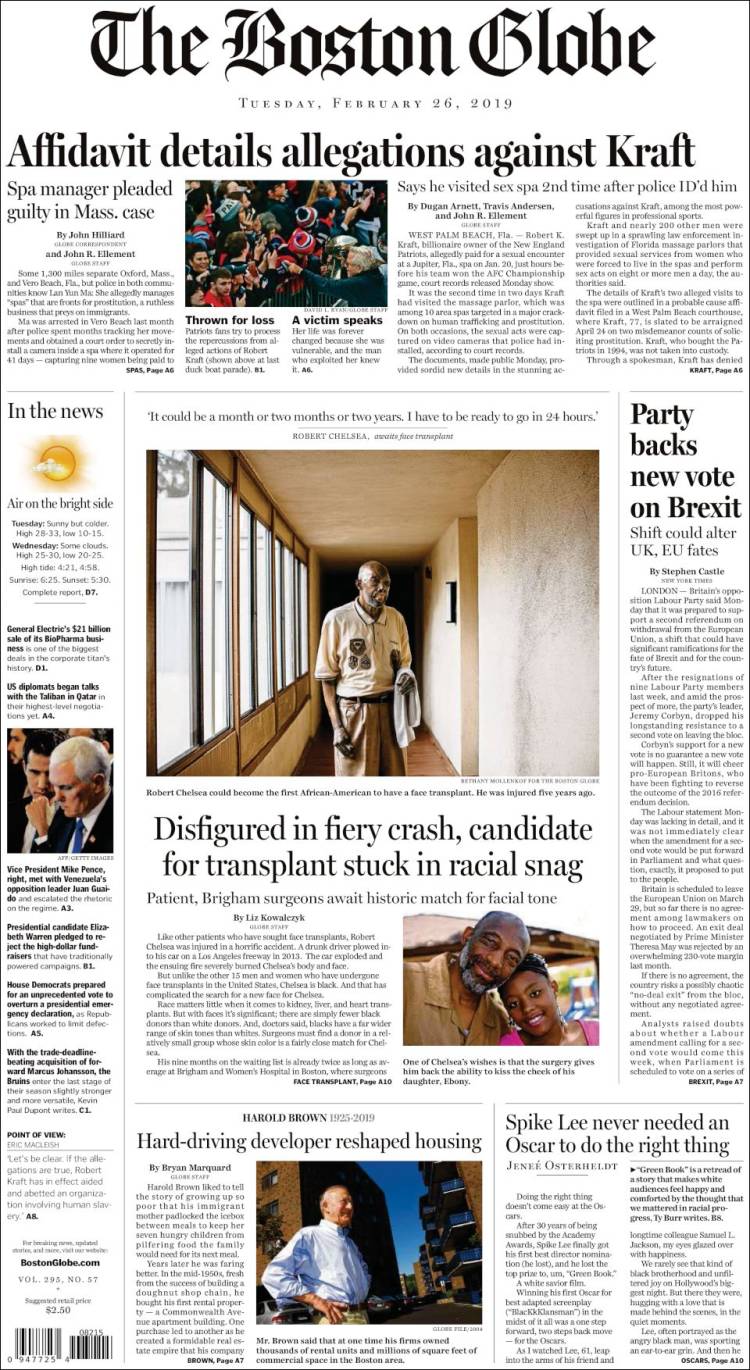 Portada de Boston Globe (USA)