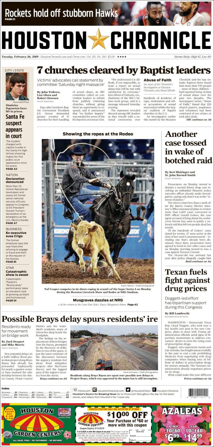 Portada de Houston Chronicle (USA)