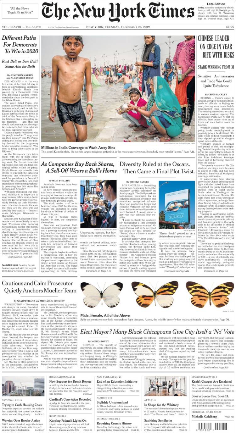 Portada de New York Times (USA)