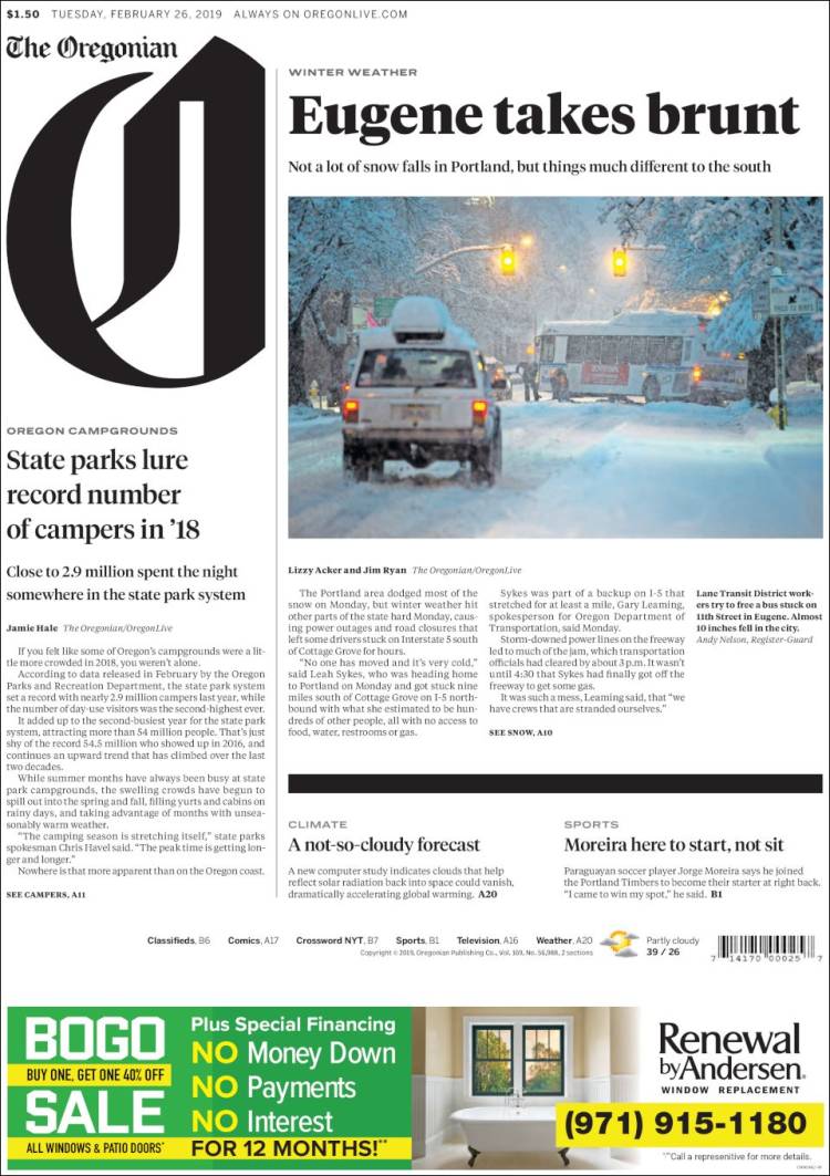 Portada de The Oregonian (USA)