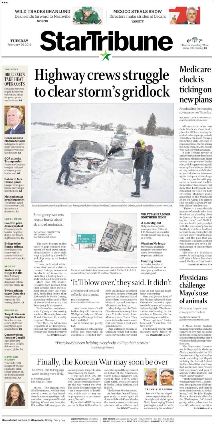 Portada de Star Tribune (USA)