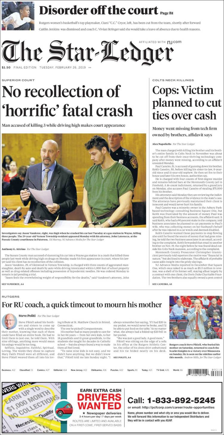 Portada de Star-Ledger (USA)