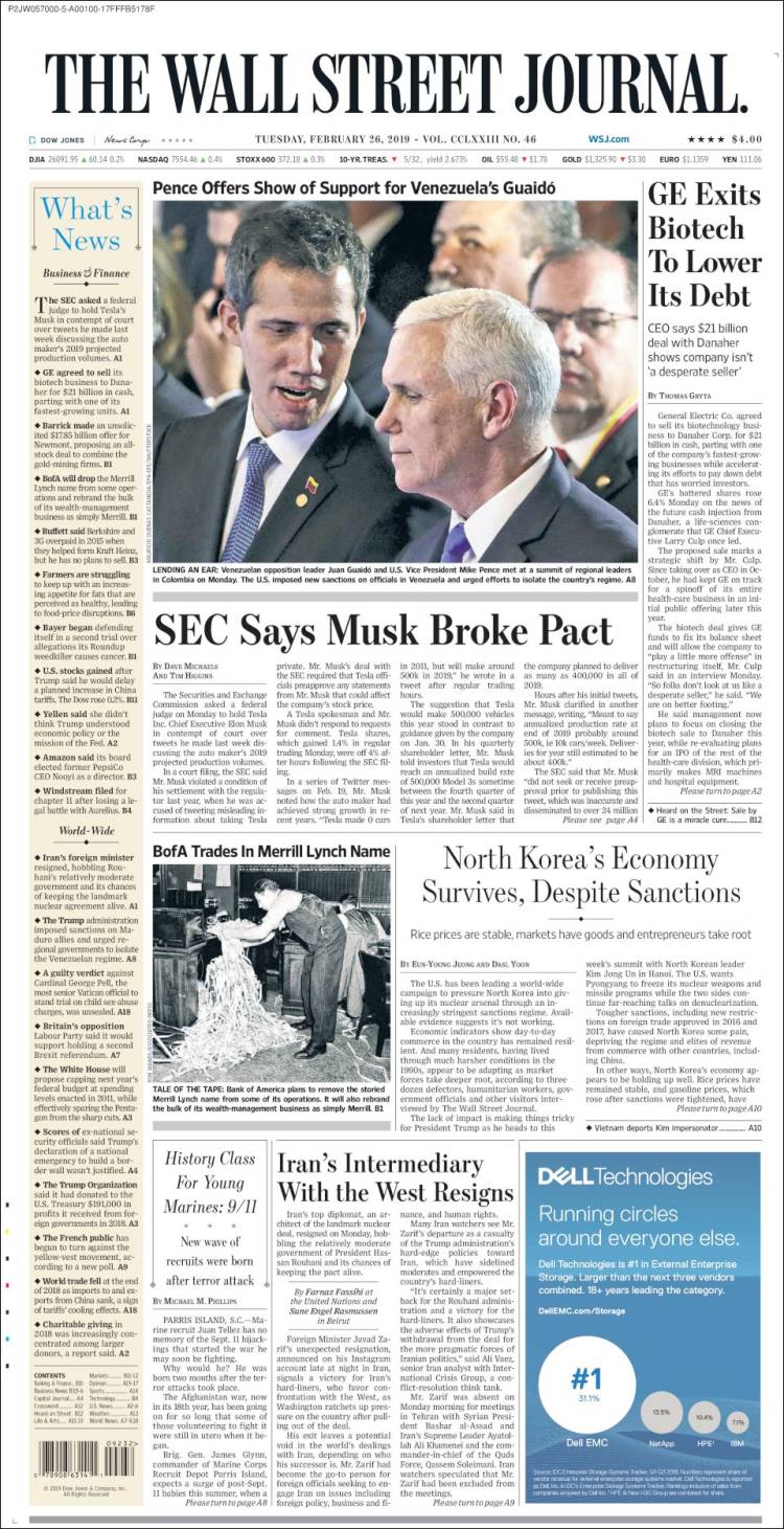 Portada de Wall Street Journal (USA)