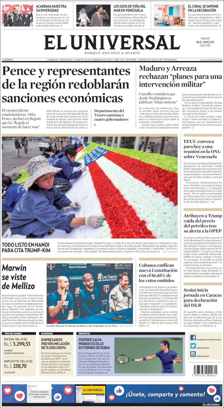 Portada de Universal (Venezuela)