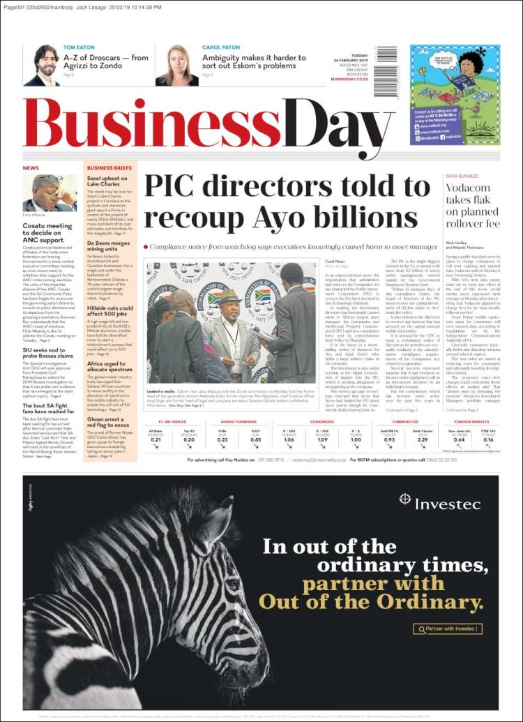 Portada de Business Day (South Africa)