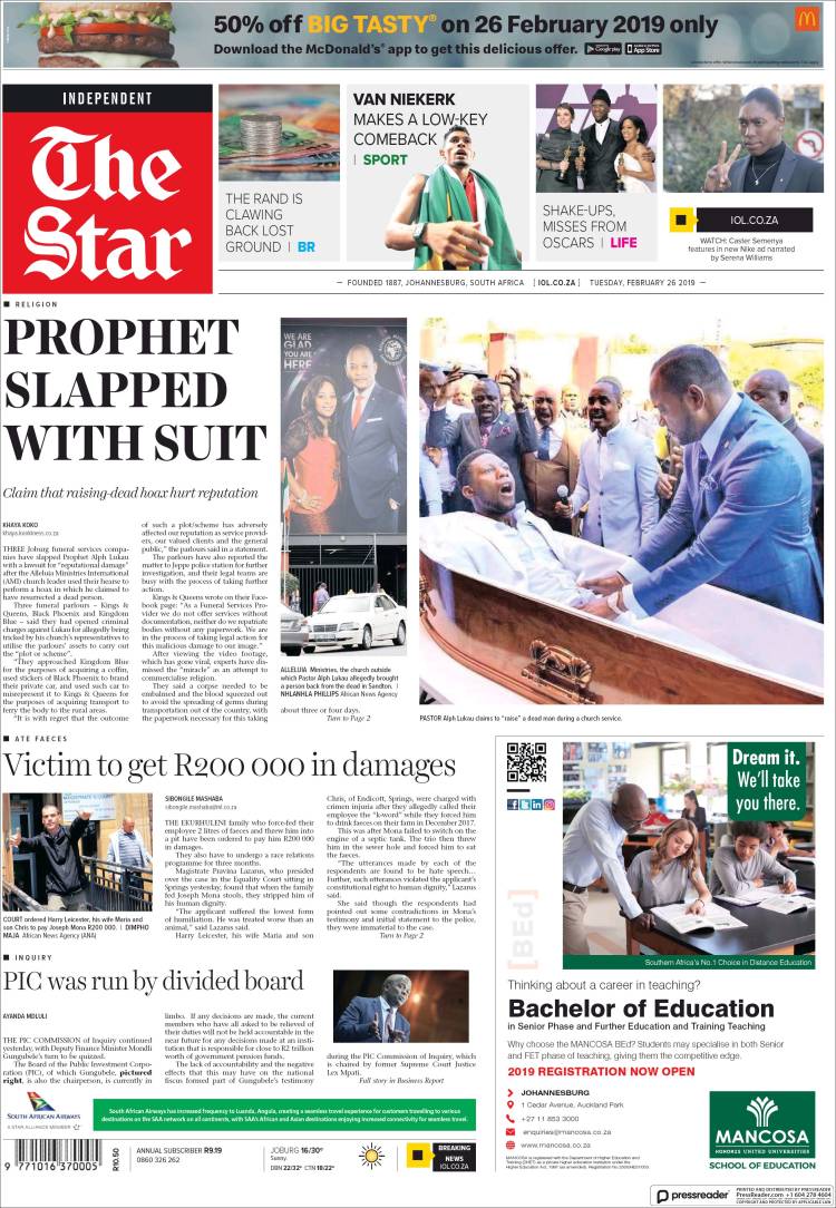 Portada de The Star (South Africa)