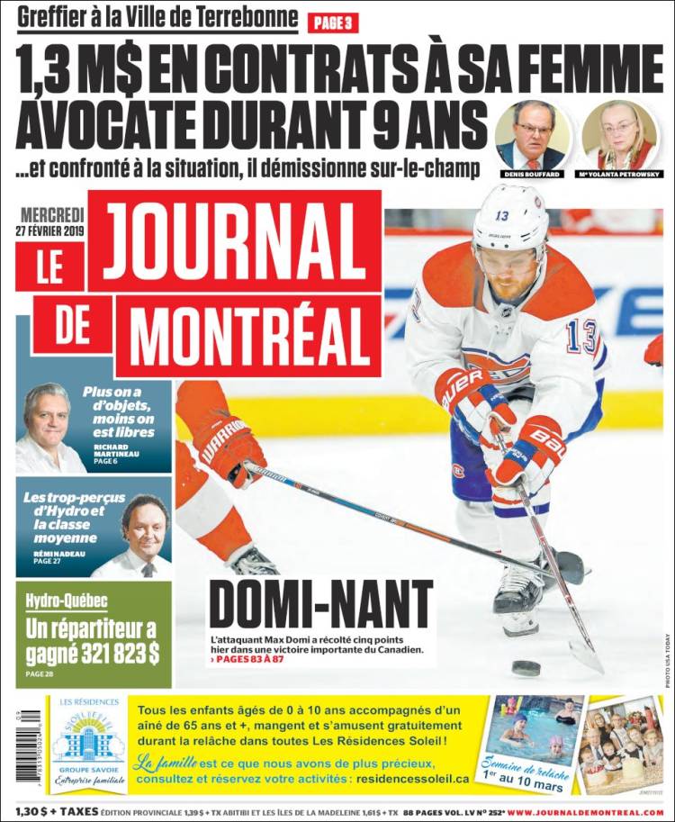 Portada de Le Journal de Montréal (Canadá)