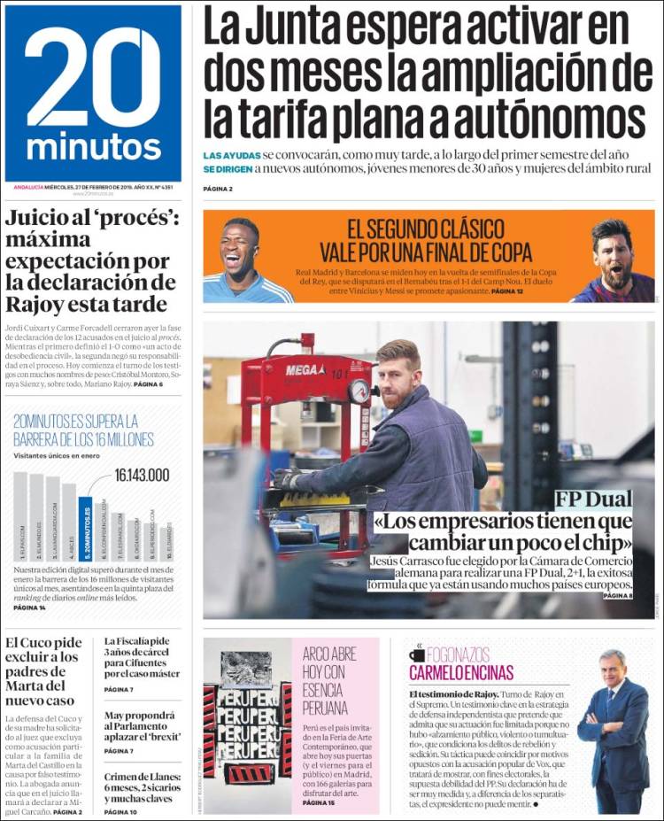 Portada de 20 Minutos - Malaga (España)