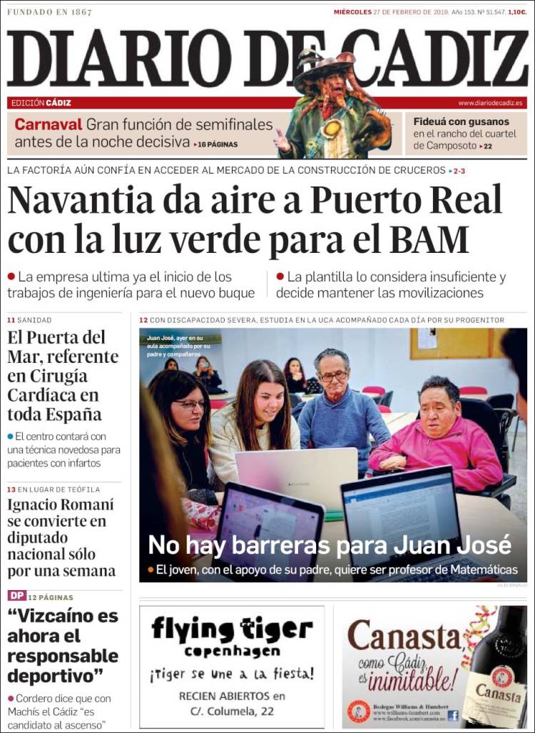 Portada de Diario de Cádiz (España)