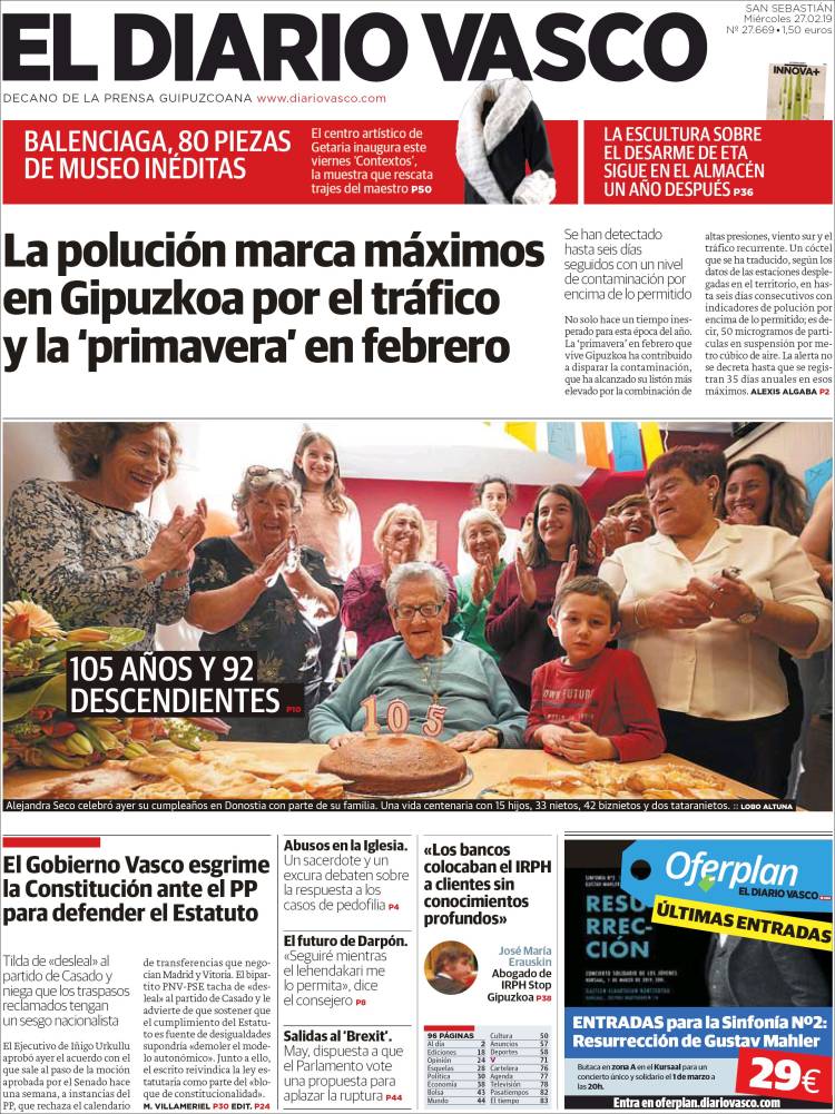 Portada de Diario Vasco (España)