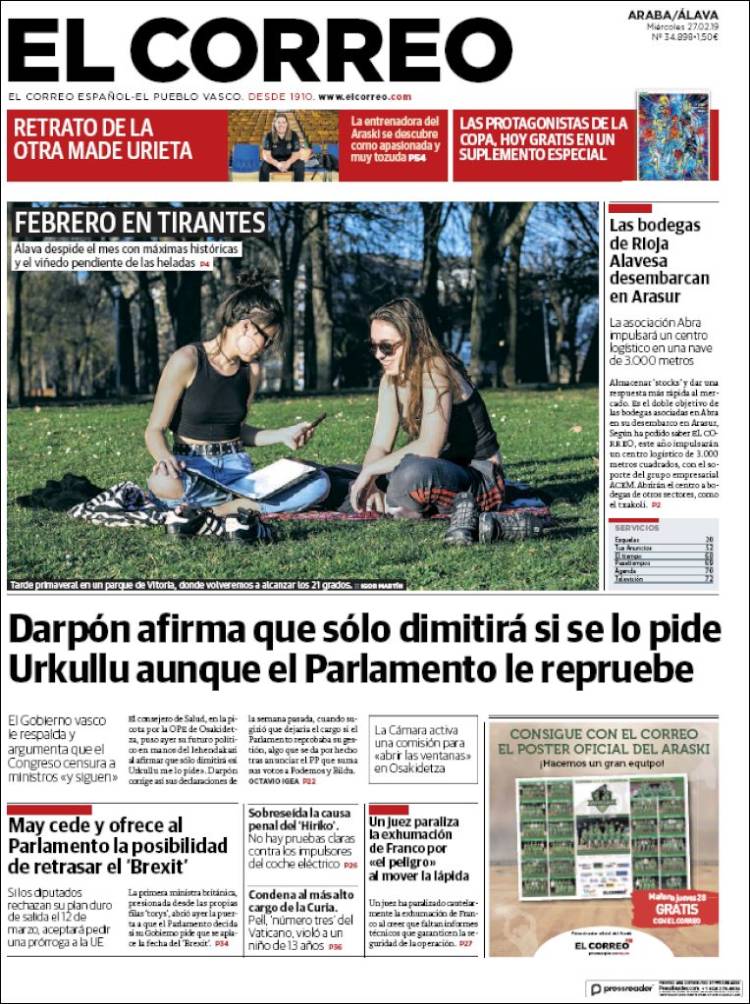 Portada de El Correo - Álava (España)