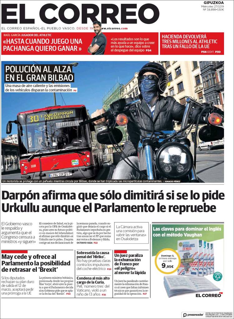 Portada de El Correo - Guipuzcoa (España)