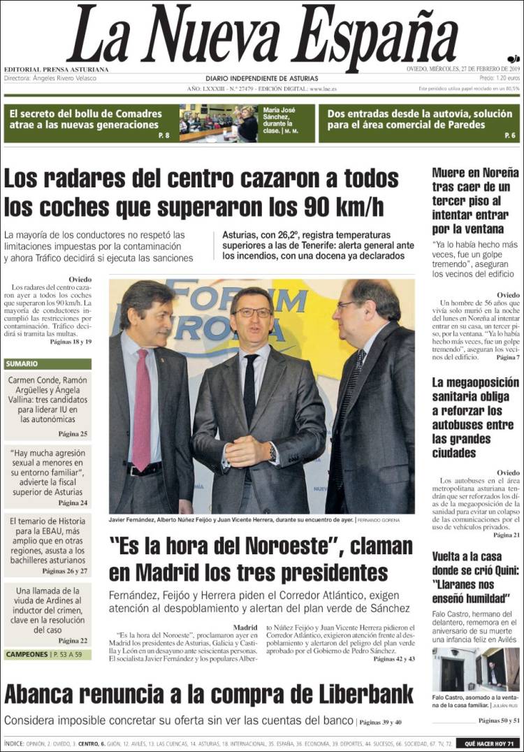 Portada de La Nueva España (España)