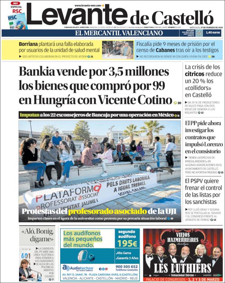 Portada de Levante de Castelló (España)