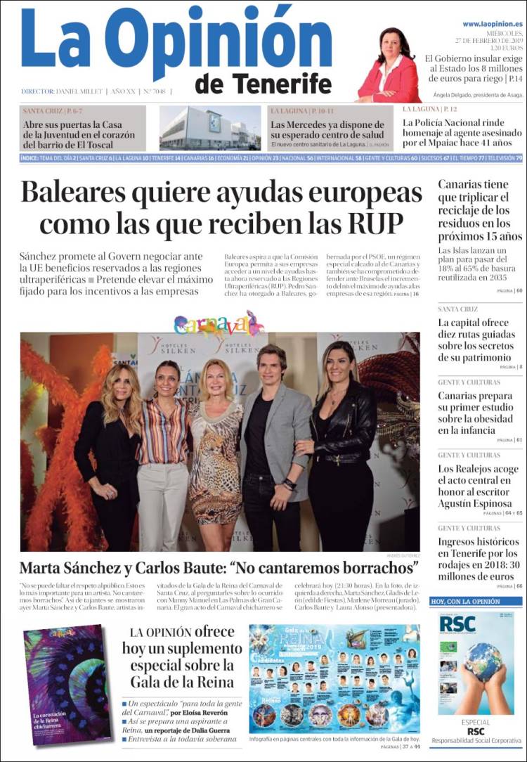 Portada de La Opinión de Tenerife (España)