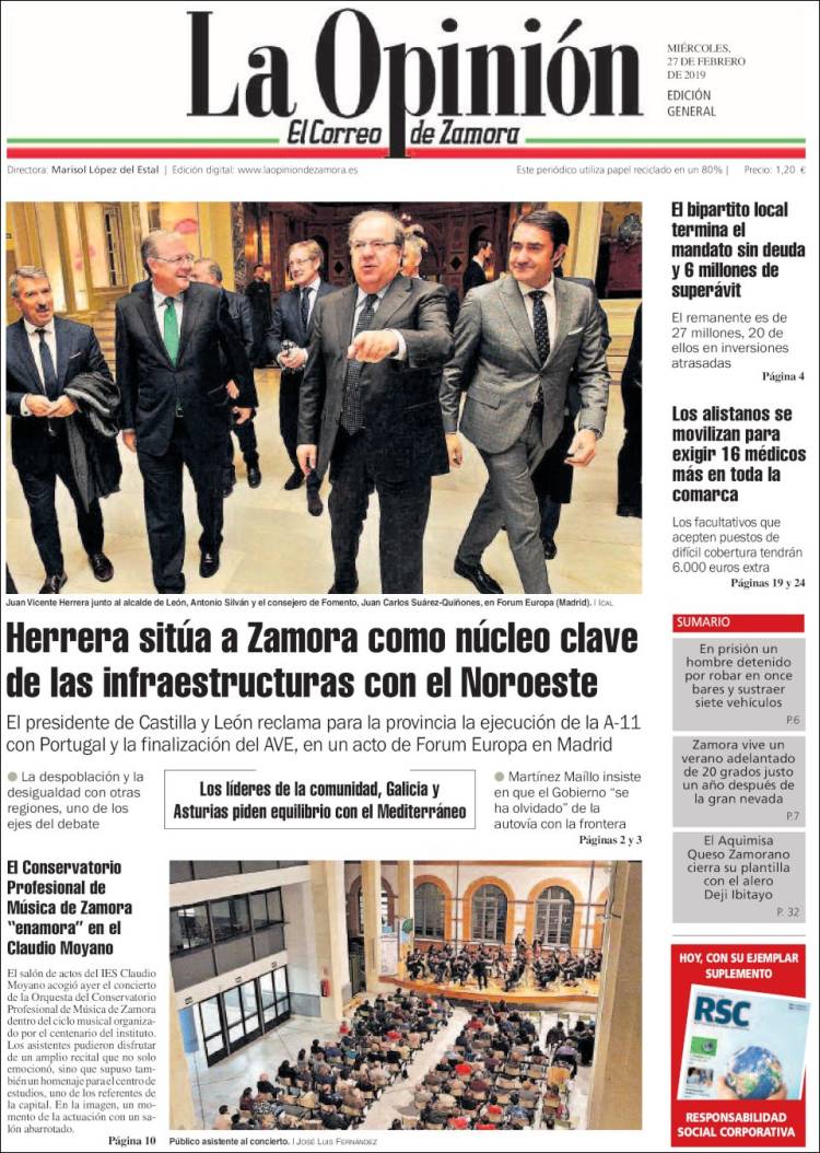 Portada de La Opinión - El Correo de Zamora (España)