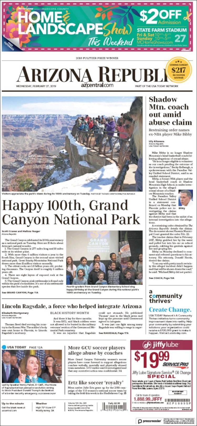 Portada de Arizona Republic News (USA)